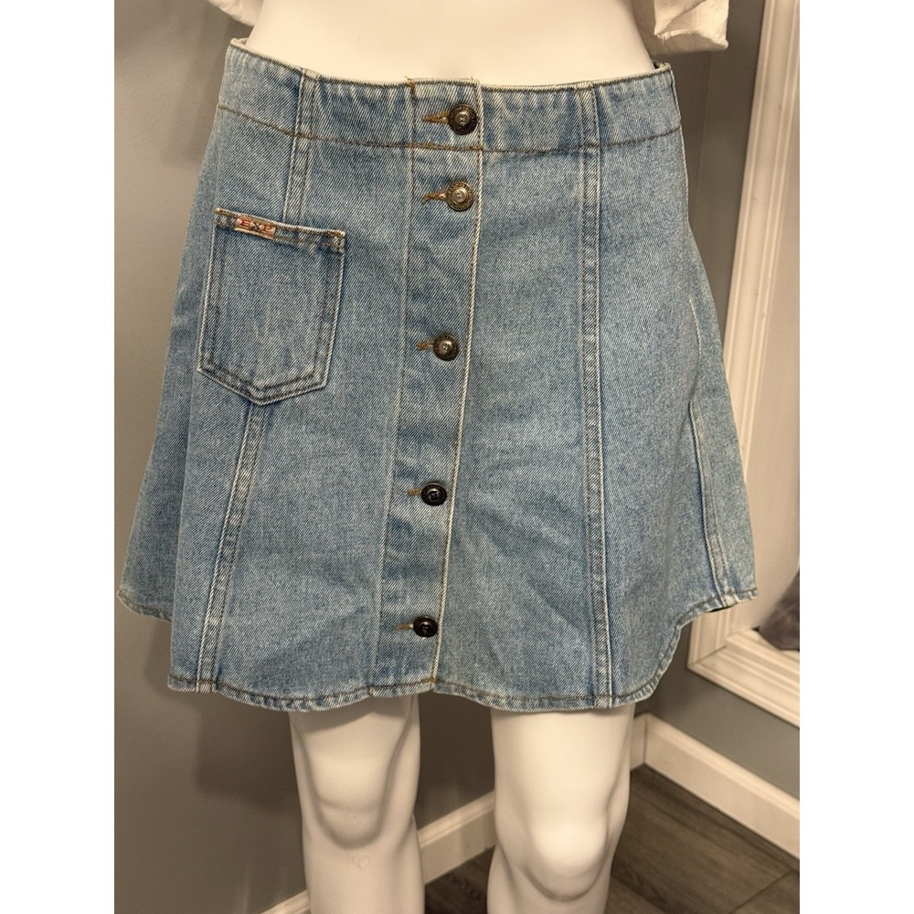 EXP BY EXPRESS Vintage Denim A-Line Button Front Light Wash Mini Skirt Jnrs Y2K